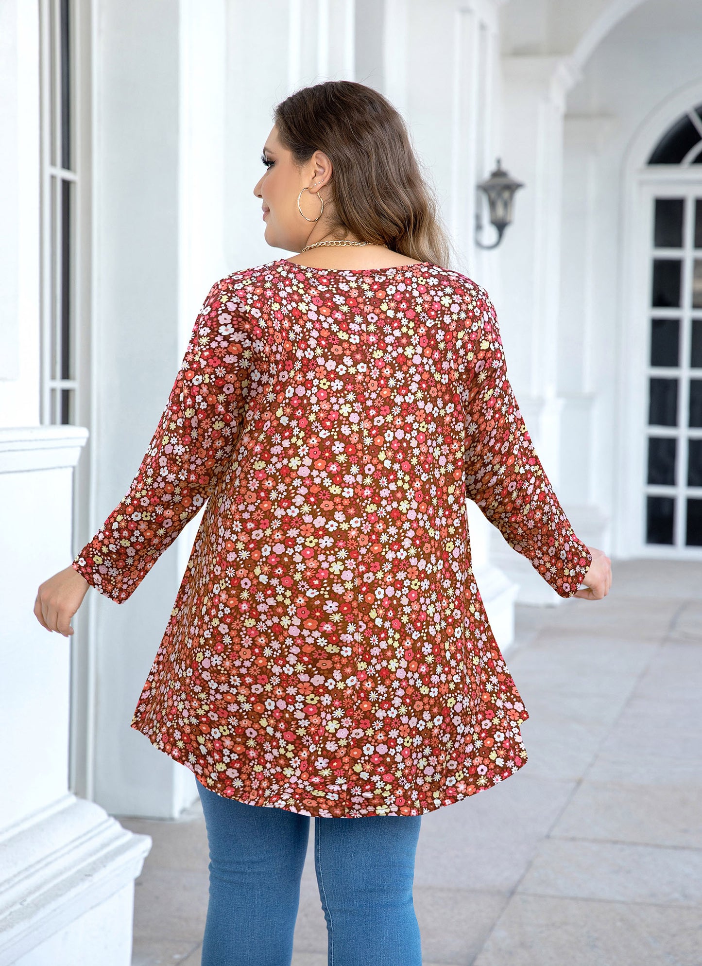 Womens Tops - Plus Size Tunics 3/4 Sleeve Loose Fit Dressy Casual Long Swing Flowy Lady Blouses Shirts Wear with Leggings Teals Blue Clothing A30 SATRF