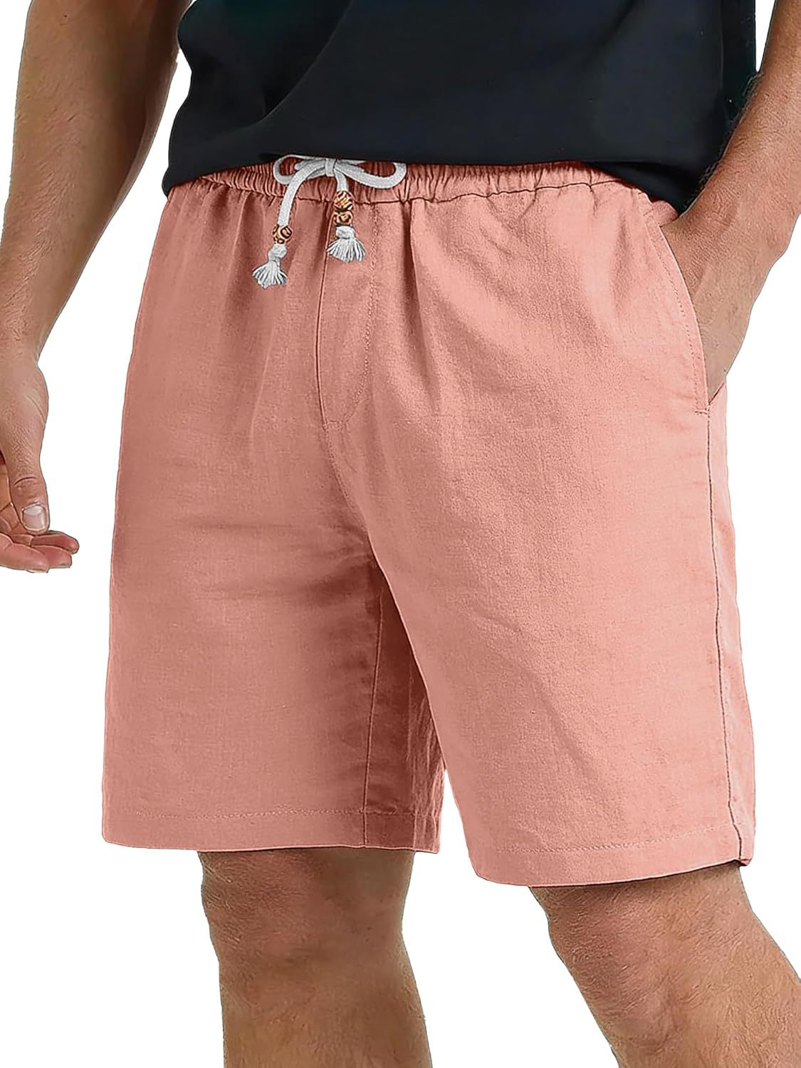 Men's Linen Casual Elastic Waist Drawstring Summer Beach Shorts