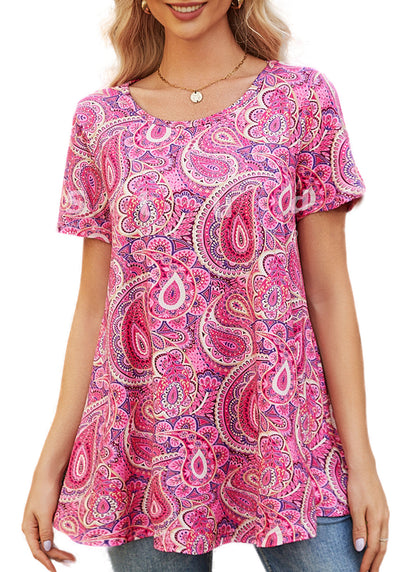 Tunic Tops for Women Plus Size Short Sleeve Crew Neck Swing Flare Loose T-Shirt Blouses to Wear with Leggings B17 SATXPP