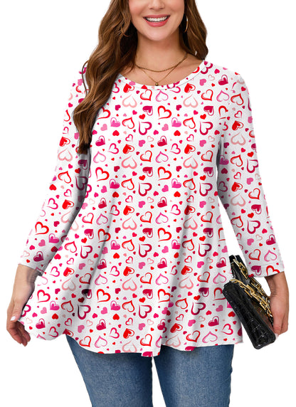 Womens Tunic Tops 3/4 Sleeve Plus Size Crew Neck Swing Flare Loose Fit T-Shirt Blouses to Wear with Leggings White Pink Red Tunic