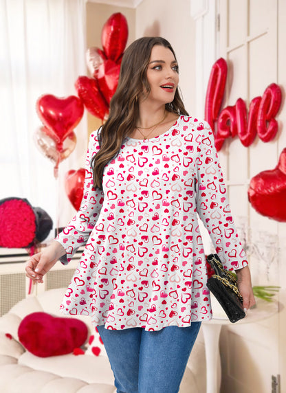 Womens Tunic Tops 3/4 Sleeve Plus Size Crew Neck Swing Flare Loose Fit T-Shirt Blouses to Wear with Leggings White Pink Red Tunic