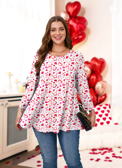 Womens Tunic Tops 3/4 Sleeve Plus Size Crew Neck Swing Flare Loose Fit T-Shirt Blouses to Wear with Leggings White Pink Red Tunic