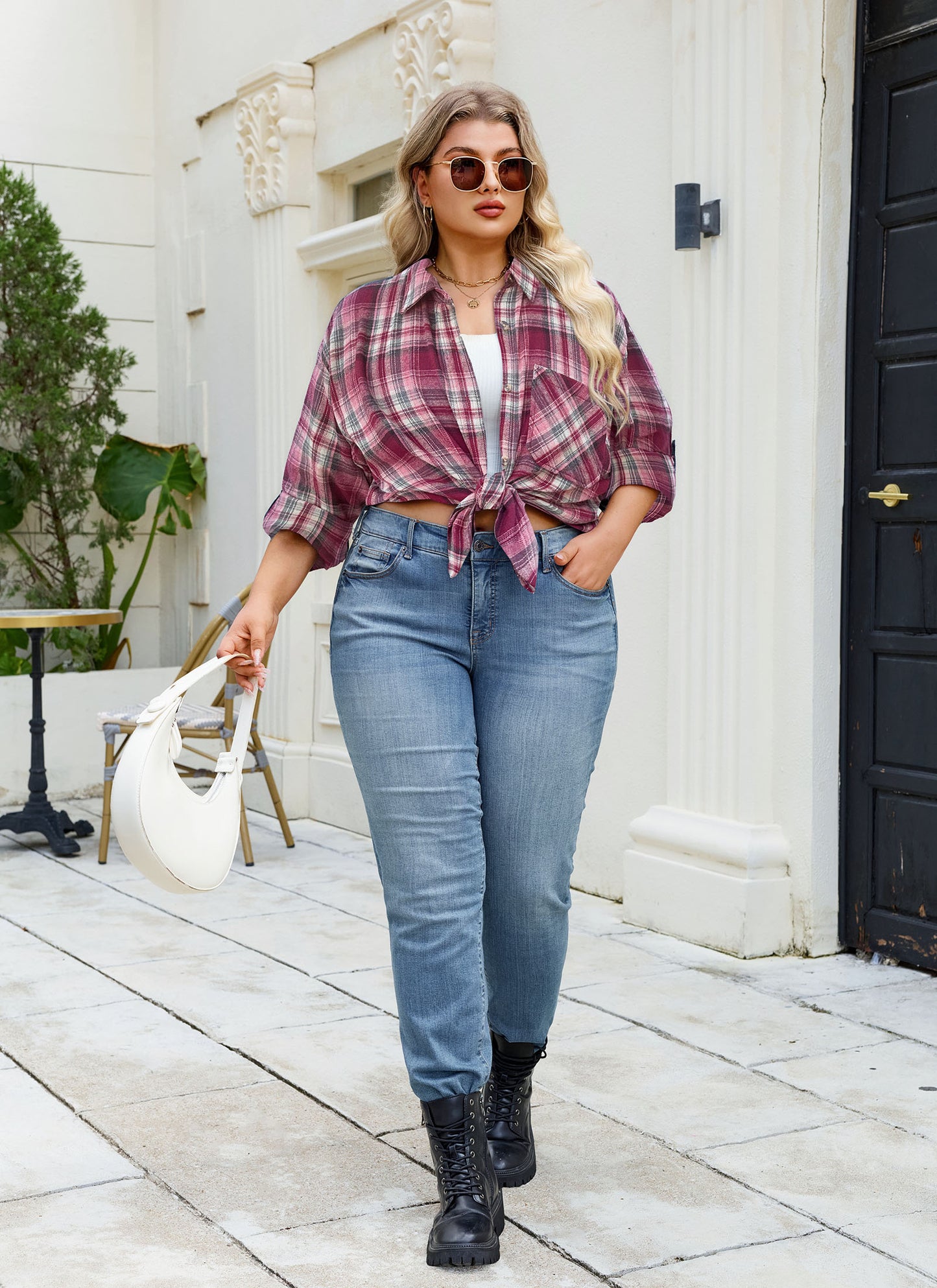 Womens Plus Size Flannel Shirts Long Sleeve Button Down Plaid Shirt Roll Up Oversize Checkered Blouse Top Fall E-02 Red Plaid Shirt