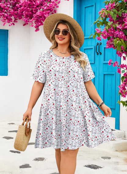 Women's Casual T-Shirt Dress Plus Size Summer Short Sleeve Crewneck Swing Dresses Beach Vacation White Dress