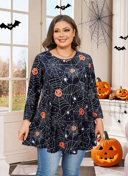 Womens Tunic 3/4 Sleeve Plus Size Tops Crew Neck Swing Flowy Loose Fit T-Shirt Blouses to Wear with Leggings Tunic Tops Halloween Pattan