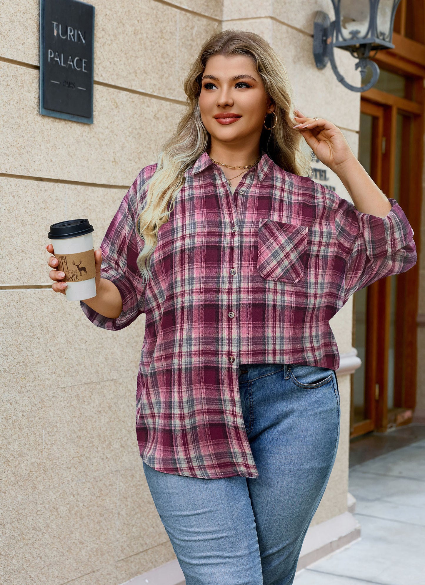 Womens Plus Size Flannel Shirts Long Sleeve Button Down Plaid Shirt Roll Up Oversize Checkered Blouse Top Fall E-02 Red Plaid Shirt