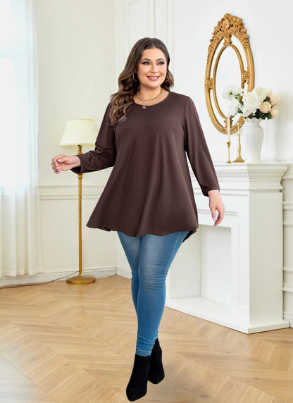 Womens Tops - Plus Size Tunics 3/4 Sleeve Loose Fit Dressy Casual Long Swing Flowy Lady Blouses Shirts Wear with Leggings Teals Blue Clothing A42 SATBBRO