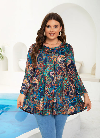 Womens Tops - Plus Size Tunics 3/4 Sleeve Loose Fit Dressy Casual Long Swing Flowy Lady Blouses Shirts Wear with Leggings Teals Blue Clothing A15 SATNP2