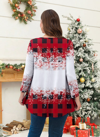 Womens Tunic 3/4 Sleeve Plus Size Tops Crew Neck Swing Flowy Loose Fit T-Shirt Blouses to Wear with Leggings Christmas Plaid Tunic Tops