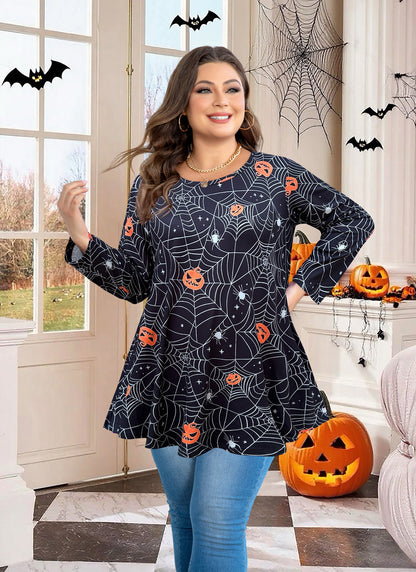 Womens Tunic 3/4 Sleeve Plus Size Tops Crew Neck Swing Flowy Loose Fit T-Shirt Blouses to Wear with Leggings Tunic Tops Halloween Pattan