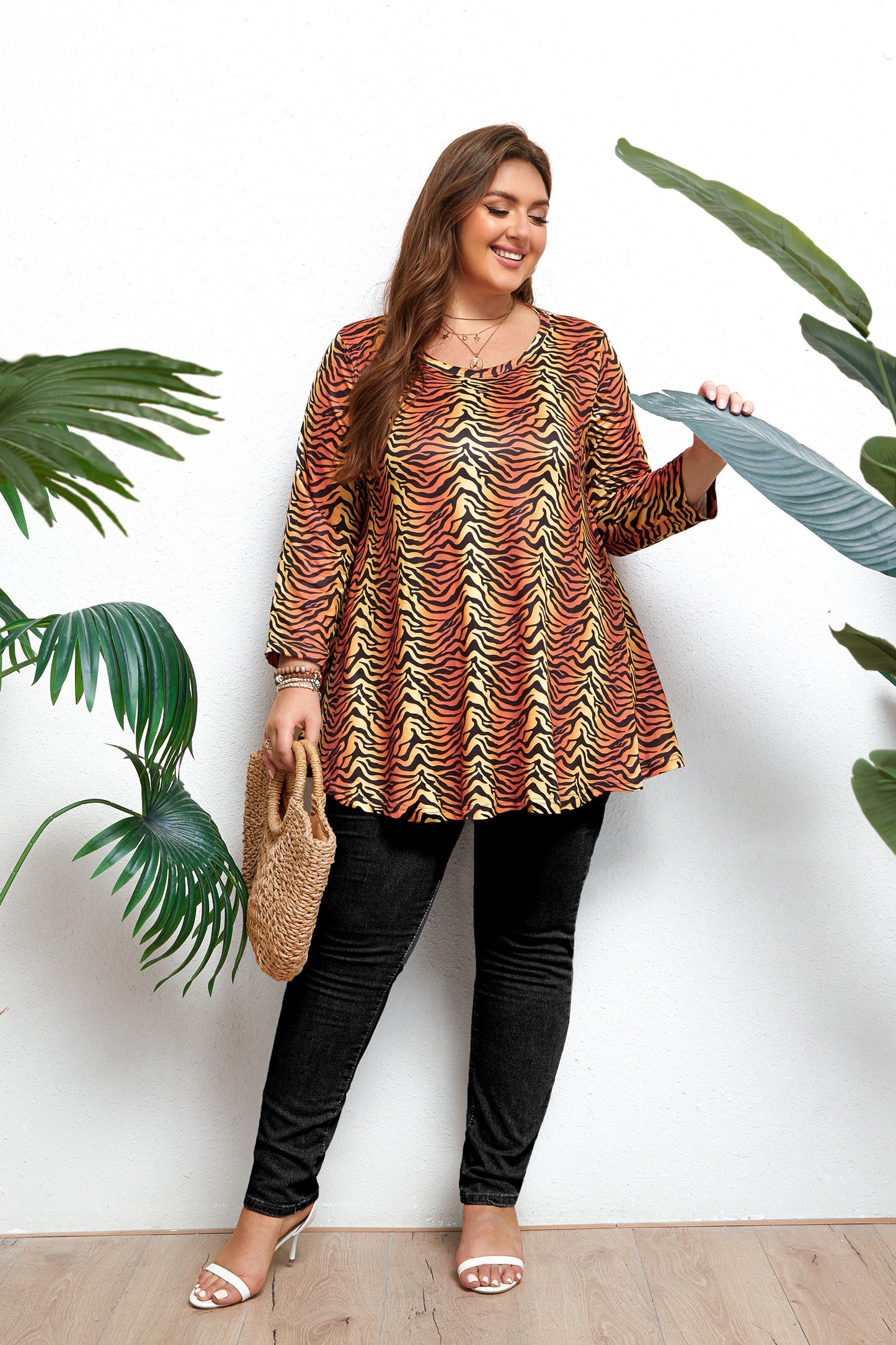 Womens Tops - Plus Size Tunics 3/4 Sleeve Loose Fit Dressy Casual Long Swing Flowy Lady Blouses Shirts Wear with Leggings Teals Blue Clothing A17 SATYS2