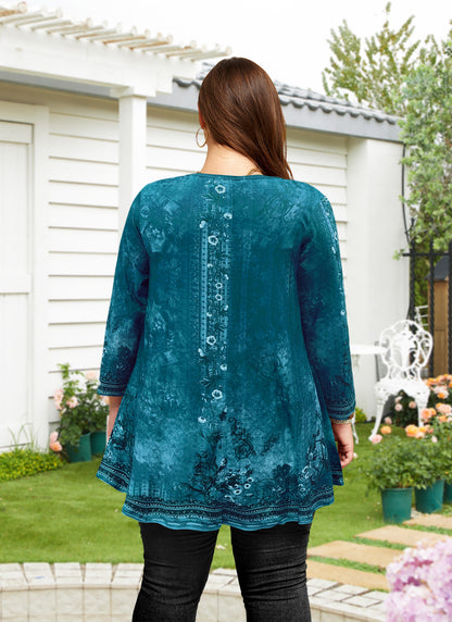 Womens Plus Size Tops Short Sleeve Swing Flare Flowy Tunic Loose Fit Summer Casual Blouses to Wear with Leggings III