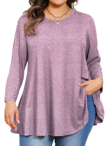 Womens Tunic 3/4 Sleeve Plus Size Tops Crew Neck Swing Flowy Loose Fit T-Shirt Blouses to Wear with Leggings Tunic Tops Purple