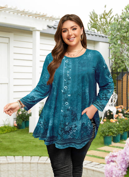 Womens Plus Size Tops Short Sleeve Swing Flare Flowy Tunic Loose Fit Summer Casual Blouses to Wear with Leggings III