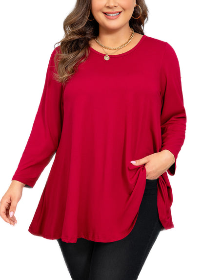 Womens Tunic Tops 3/4 Sleeve Plus Size Crew Neck Swing Flare Loose Fit T-Shirt Blouses to Wear with Leggings Tunic Tops Red