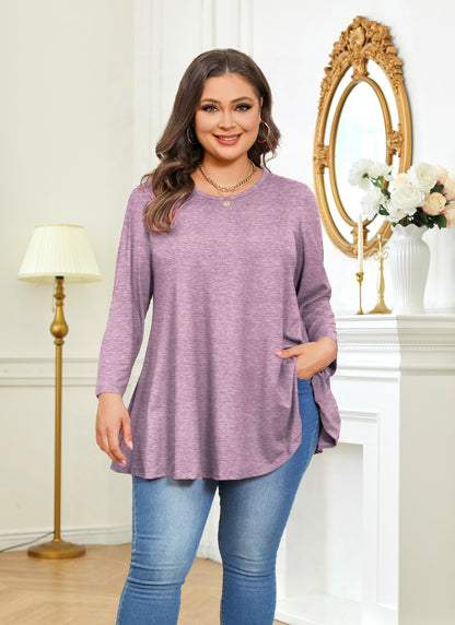 Womens Tunic 3/4 Sleeve Plus Size Tops Crew Neck Swing Flowy Loose Fit T-Shirt Blouses to Wear with Leggings Tunic Tops Purple