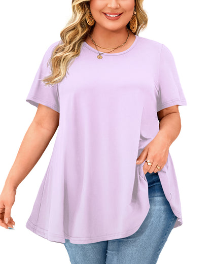Tunic Tops for Women Plus Size Short Sleeve Crew Neck Swing Flare Loose T-Shirt Blouses to Wear with Leggings  B3 SATXP