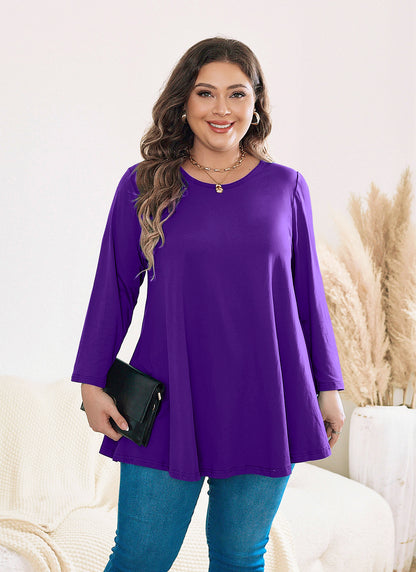 Womens Tops - Plus Size Tunics 3/4 Sleeve Loose Fit Dressy Casual Long Swing Flowy Lady Blouses Shirts Wear with Leggings Teals Blue Clothing A20 SATDP