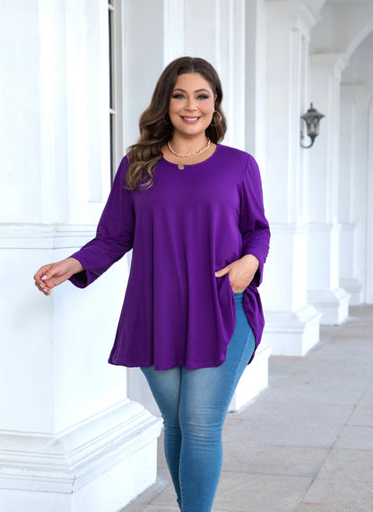 Womens Tops - Plus Size Tunics 3/4 Sleeve Loose Fit Dressy Casual Long Swing Flowy Lady Blouses Shirts Wear with Leggings Teals Blue Clothing A20 SATDP