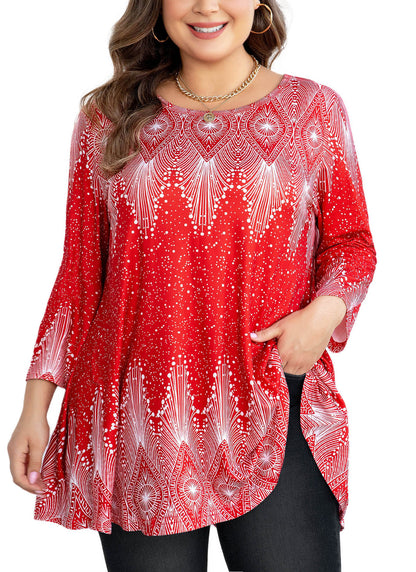 Womens Tops - Plus Size Tunics 3/4 Sleeve Loose Fit Dressy Casual Long Swing Flowy Lady Blouses Shirts Wear with Leggings Teals Blue Clothing A23 SATRW