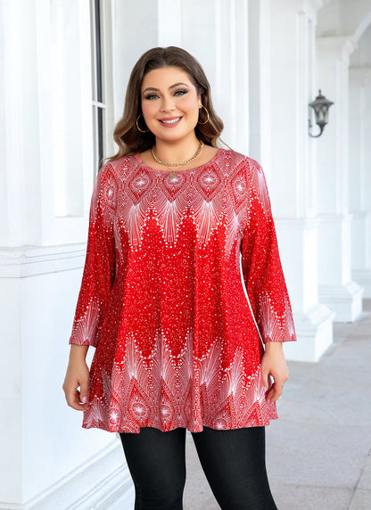 Womens Tops - Plus Size Tunics 3/4 Sleeve Loose Fit Dressy Casual Long Swing Flowy Lady Blouses Shirts Wear with Leggings Teals Blue Clothing A23 SATRW