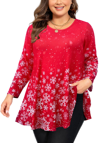 Womens Tunic 3/4 Sleeve Plus Size Tops Crew Neck Swing Flowy Loose Fit T-Shirt Blouses to Wear with Leggings Red Christmas Tops