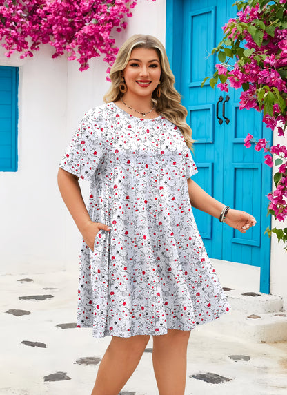 Women's Casual T-Shirt Dress Plus Size Summer Short Sleeve Crewneck Swing Dresses Beach Vacation White Dress