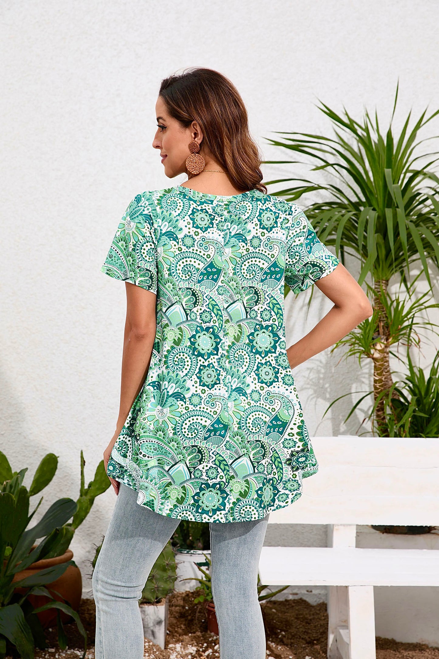 Tunic Tops for Women Plus Size Short Sleeve Crew Neck Swing Flare Loose T-Shirt Blouses to Wear with Leggings B7 SATXGF
