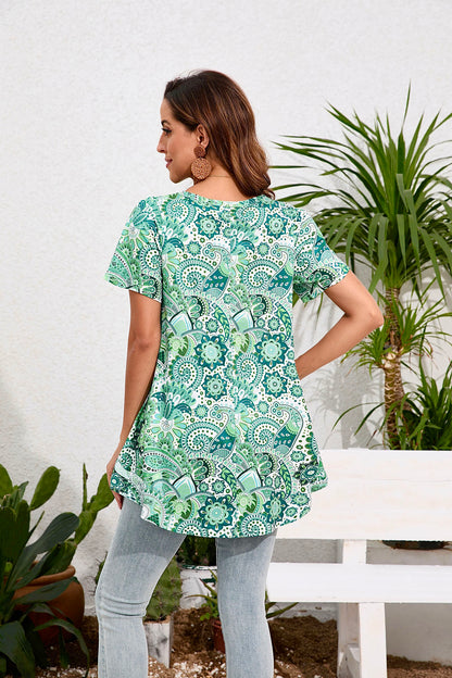 Tunic Tops for Women Plus Size Short Sleeve Crew Neck Swing Flare Loose T-Shirt Blouses to Wear with Leggings B7 SATXGF