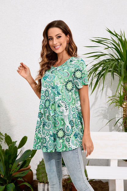 Tunic Tops for Women Plus Size Short Sleeve Crew Neck Swing Flare Loose T-Shirt Blouses to Wear with Leggings B7 SATXGF