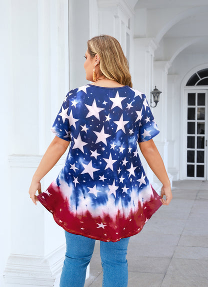 Tunic Tops for Women Plus Size Short Sleeve Crew Neck Swing Flare Loose T-Shirt Blouses to Wear with Leggings American Flag Tunic