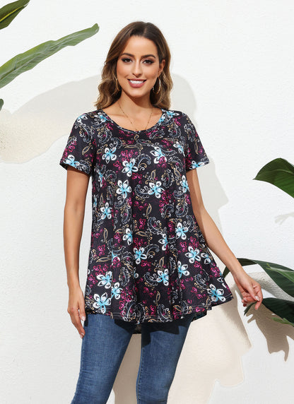 Tunic Tops for Women Plus Size Short Sleeve Crew Neck Swing Flare Loose T-Shirt Blouses to Wear with Leggings B6 SATXBF