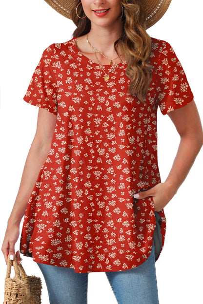 Tunic Tops for Women Plus Size Short Sleeve Crew Neck Swing Flare Loose T-Shirt Blouses to Wear with Leggings B16 SATXOF