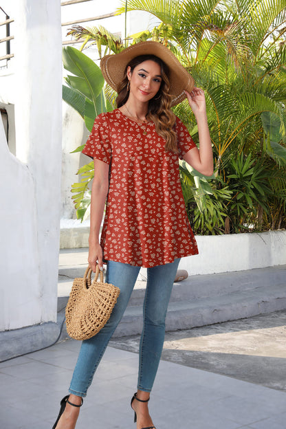 Tunic Tops for Women Plus Size Short Sleeve Crew Neck Swing Flare Loose T-Shirt Blouses to Wear with Leggings B16 SATXOF