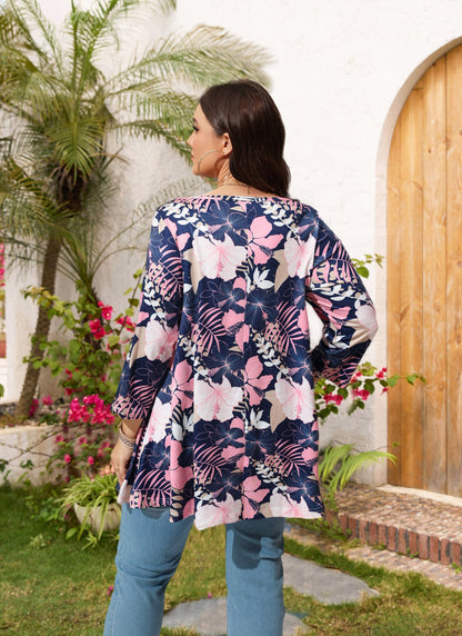 Womens Tops - Plus Size Tunics 3/4 Sleeve Loose Fit Dressy Casual Long Swing Flowy Lady Blouses Shirts Wear with Leggings Teals Blue Clothing A13 SATPF2