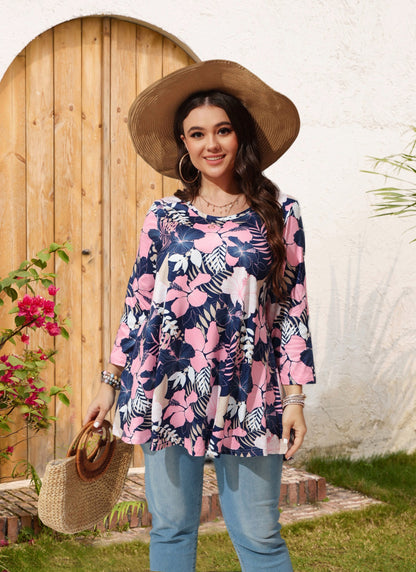 Womens Tops - Plus Size Tunics 3/4 Sleeve Loose Fit Dressy Casual Long Swing Flowy Lady Blouses Shirts Wear with Leggings Teals Blue Clothing A13 SATPF2