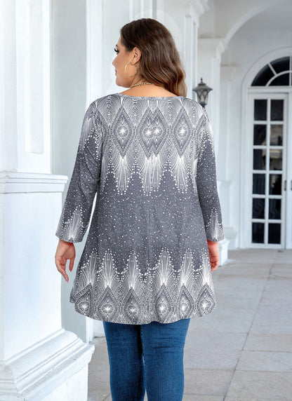 Womens Tunic Tops 3/4 Sleeve Plus Size Crew Neck Swing Flare Loose Fit T-Shirt Blouses to Wear with Leggings Grey Tunic
