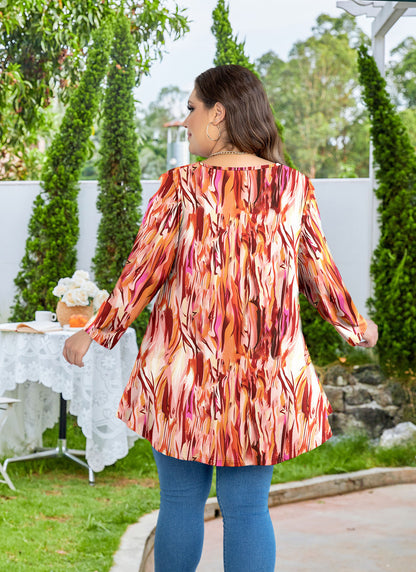 Womens Tunic Tops 3/4 Sleeve Plus Size Crew Neck Swing Flare Loose Fit T-Shirt Blouses to Wear with Leggings Burnt Orange Pink