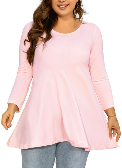 Womens Tunic Tops 3/4 Sleeve Plus Size Crew Neck Swing Flare Loose Fit T-Shirt Blouses to Wear with Leggings II
