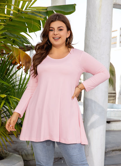 Womens Tunic Tops 3/4 Sleeve Plus Size Crew Neck Swing Flare Loose Fit T-Shirt Blouses to Wear with Leggings II