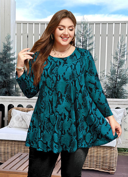 Womens Tunic Tops 3/4 Sleeve Plus Size Crew Neck Swing Flare Loose Fit T-Shirt Blouses to Wear with Leggings Tunics Teals Blue