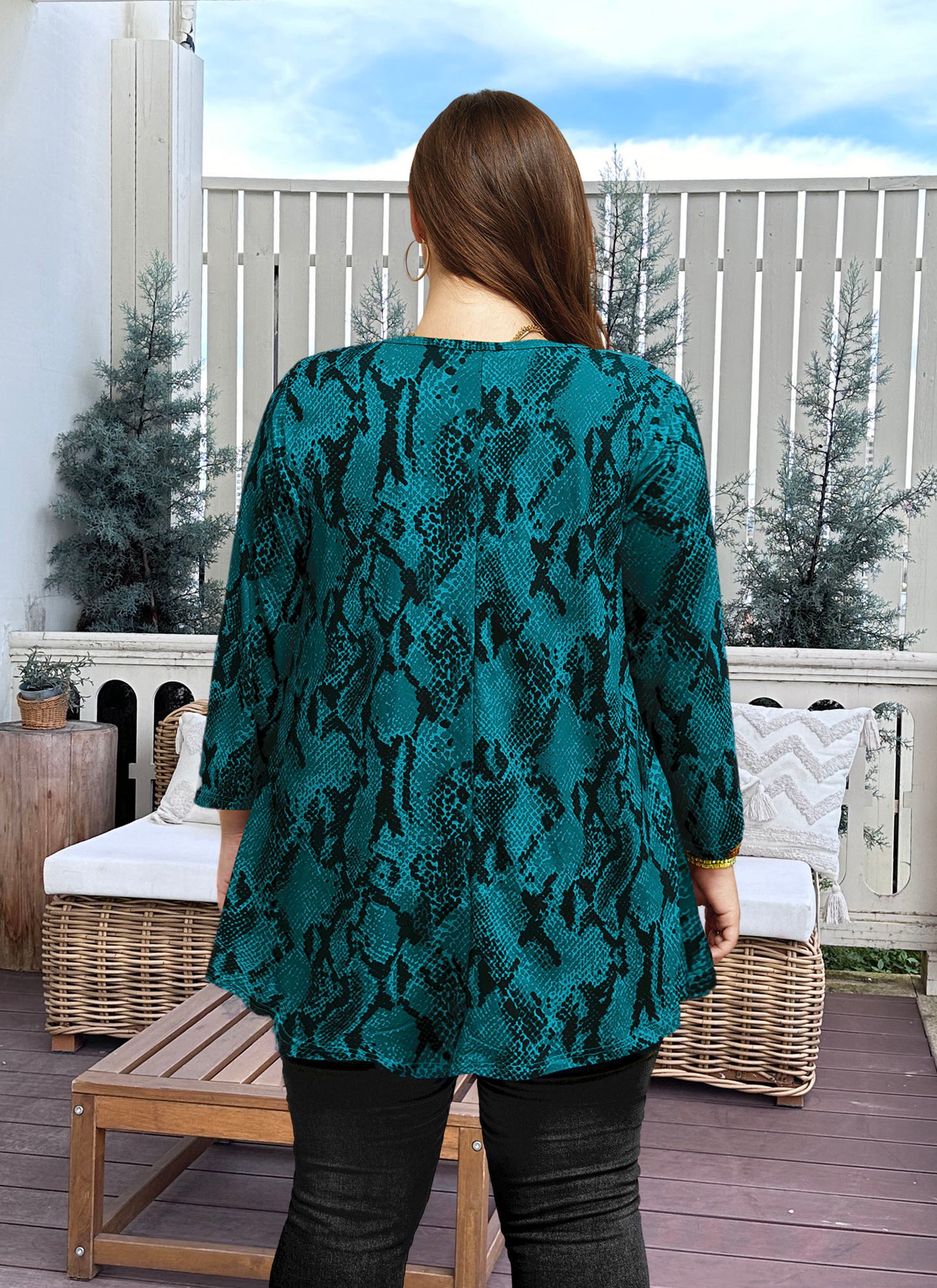 Womens Tunic Tops 3/4 Sleeve Plus Size Crew Neck Swing Flare Loose Fit T-Shirt Blouses to Wear with Leggings Tunics Teals Blue