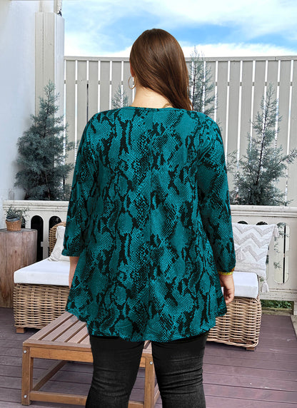 Womens Tunic Tops 3/4 Sleeve Plus Size Crew Neck Swing Flare Loose Fit T-Shirt Blouses to Wear with Leggings Tunics Teals Blue