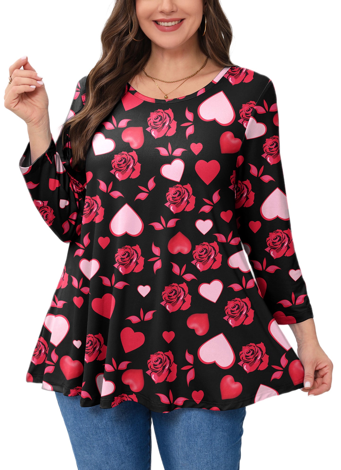Womens Tops - Plus Size Tunics 3/4 Sleeve Loose Fit Dressy Casual Long Swing Flowy Lady Blouses Shirts Wear with Leggings Teals Blue Clothing A36 SATNRF