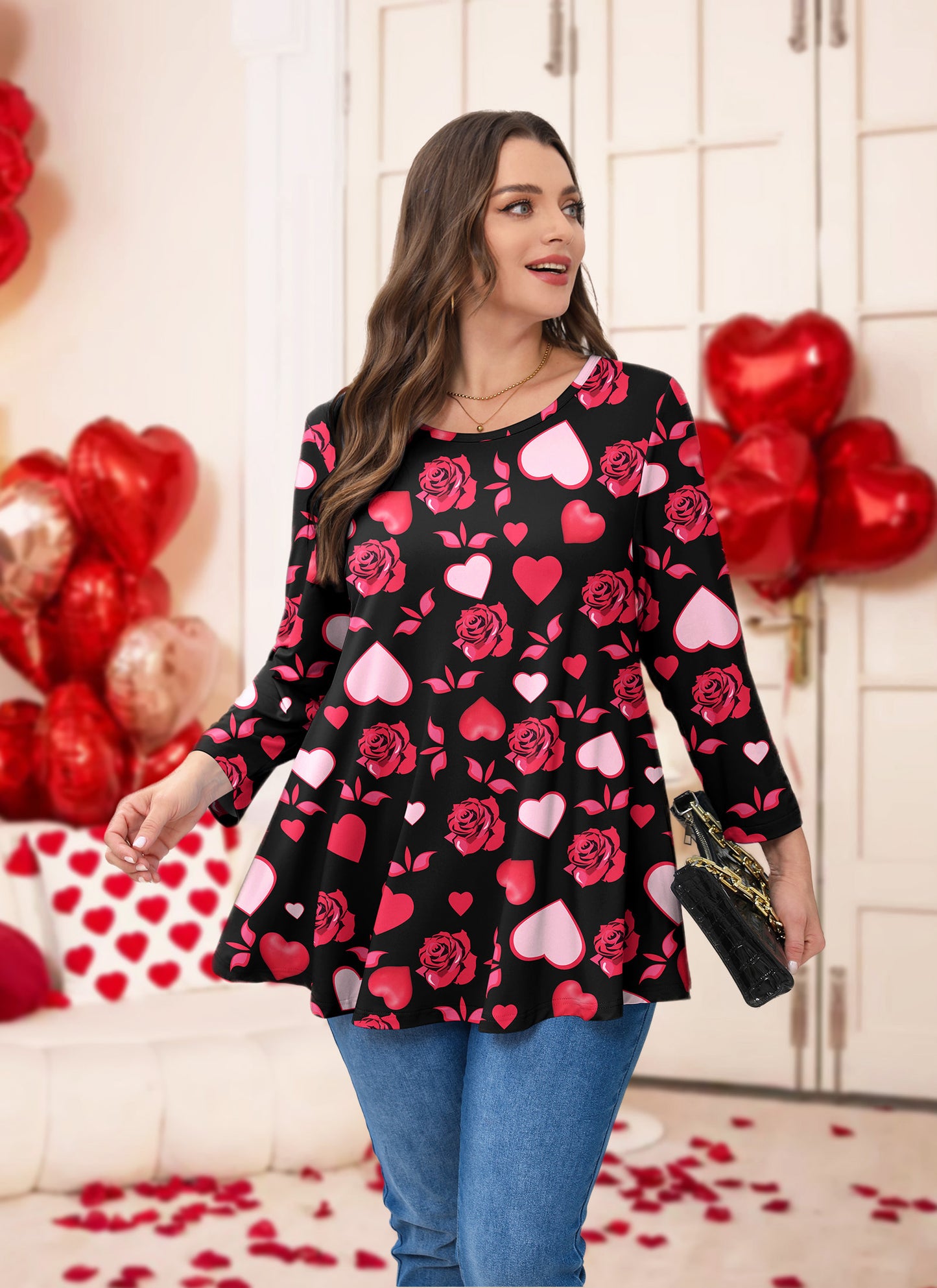 Womens Tops - Plus Size Tunics 3/4 Sleeve Loose Fit Dressy Casual Long Swing Flowy Lady Blouses Shirts Wear with Leggings Teals Blue Clothing A36 SATNRF