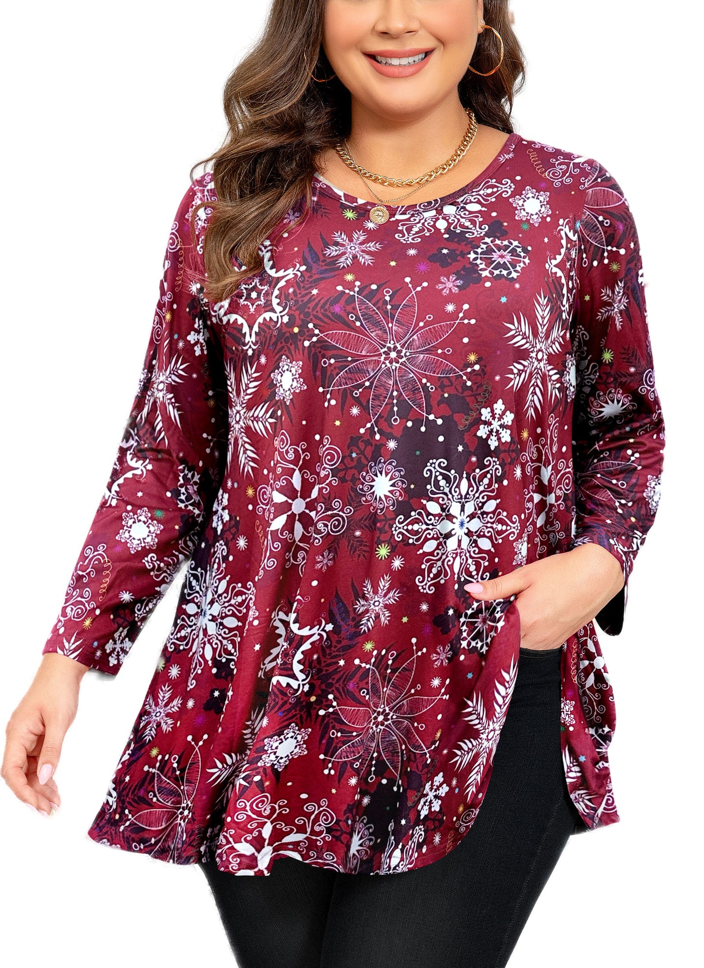 Womens Tops - Plus Size Tunics 3/4 Sleeve Loose Fit Dressy Casual Long Swing Flowy Lady Blouses Shirts Wear with Leggings Teals Blue Clothing A33 SATRSF