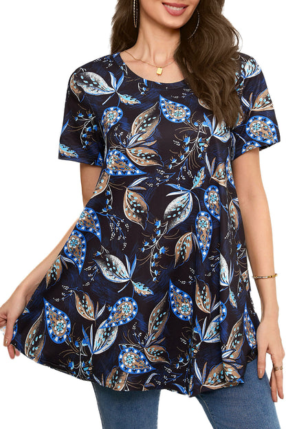Tunic Tops for Women Plus Size Short Sleeve Crew Neck Swing Flare Loose T-Shirt Blouses to Wear with Leggings  B4 SATXNF