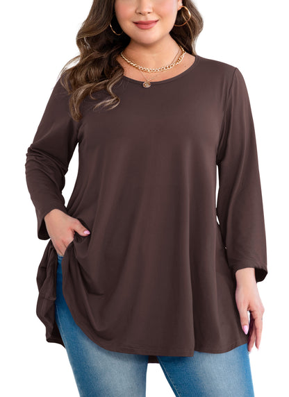 Womens Tops - Plus Size Tunics 3/4 Sleeve Loose Fit Dressy Casual Long Swing Flowy Lady Blouses Shirts Wear with Leggings Teals Blue Clothing A42 SATBBRO