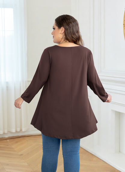 Womens Tops - Plus Size Tunics 3/4 Sleeve Loose Fit Dressy Casual Long Swing Flowy Lady Blouses Shirts Wear with Leggings Teals Blue Clothing A42 SATBBRO