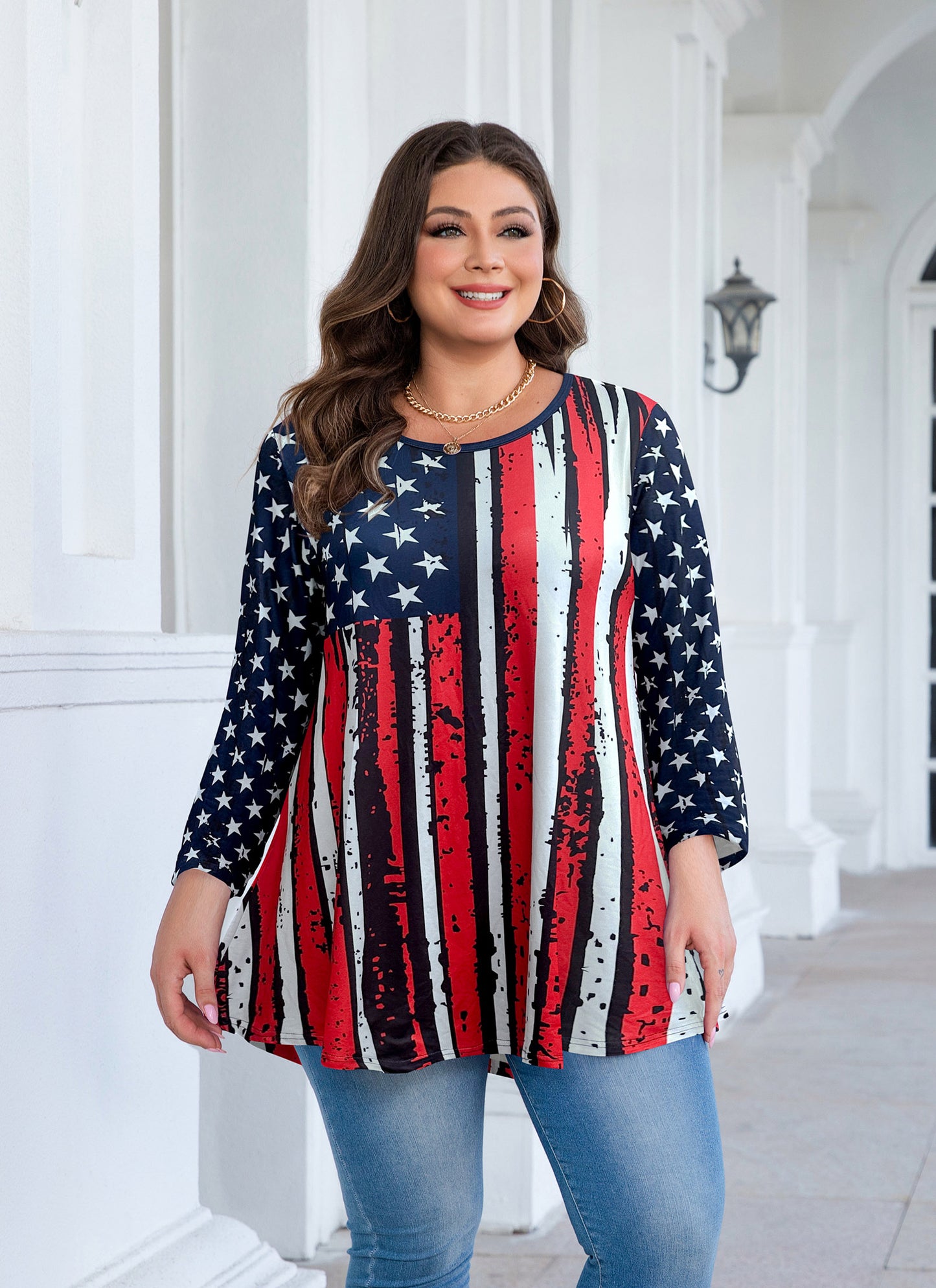Womens Tops - Plus Size Tunics 3/4 Sleeve Loose Fit Dressy Casual Long Swing Flowy Lady Blouses Shirts Wear with Leggings Teals Blue Clothing A24